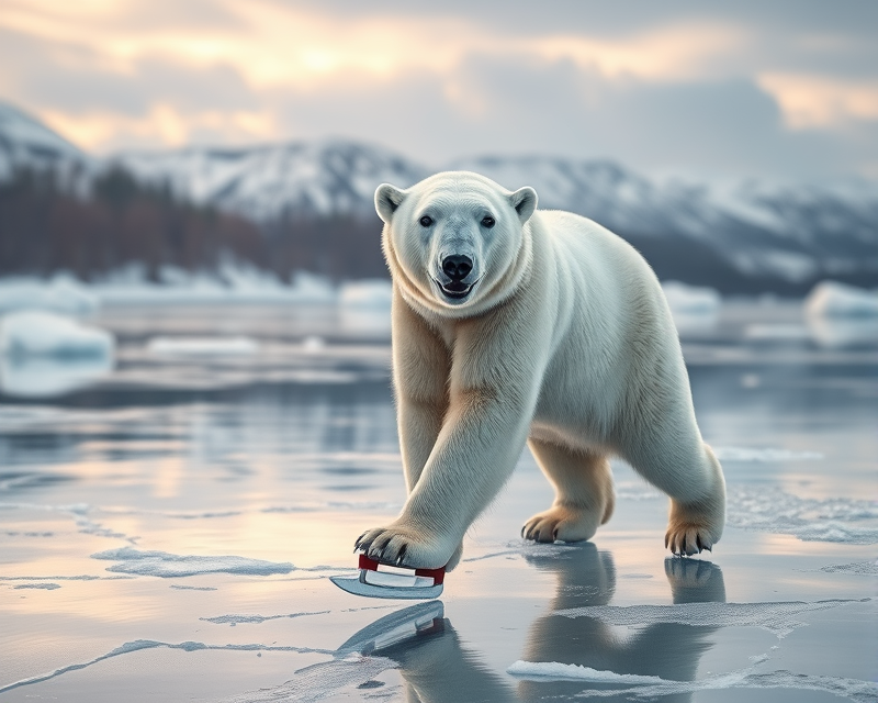 polar bear, ice skate